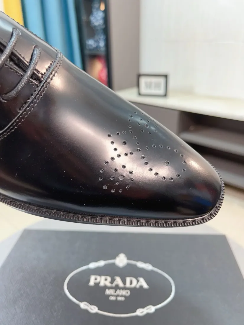 Men's shoes 💰540🌹🌹【PRADA Leather Shoes】Top purchasing agent Original imported Italian custom cowhide leather surface, fully imported water-dyed breathable cowhide lining, original factory special molded sole super comfortable, size: 38-44
